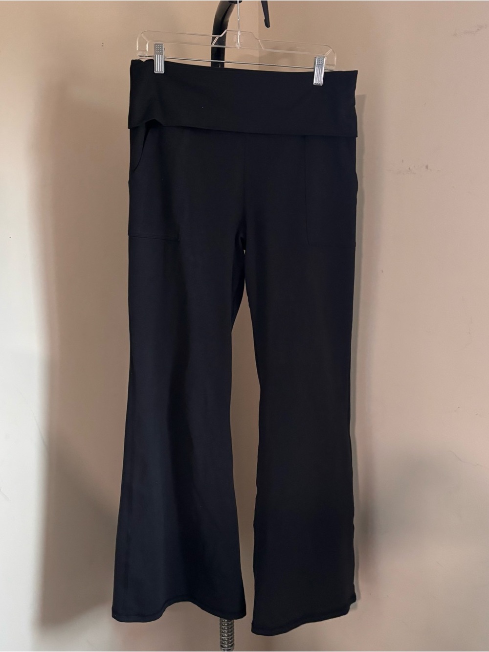 aerie Black Fold-Over Waist Flare Pants